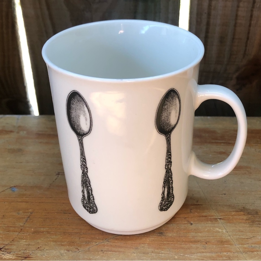 Gourmet Village Vintage Silver Spoon Motif Coffee Mug Tea Cup 10oz